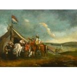 After Philips Wouwerman (1619-1668) Dutch. Figures in an Encampment, Oil on Canvas, 16" x 20" (40.