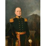19th Century English School. "Naval Lieutenant in Dress Uniform, and Stirling Castle Beyond", Oil on