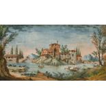 18th Century Italian School. A Classical River Landscape, Oil on Paper, 17" x 31.5" (43.2 x 80cm)