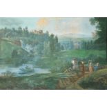 19th Century European School. A Classical Landscape with Figures, Pastel, Indistinctly Signed and