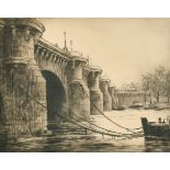 Herbert Hillier (20th Century) British. Study of a Stone Bridge (possibly Pont Neuf, Paris),