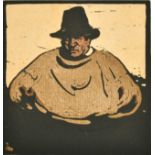 William Nicholson (1872-1949) British. "A Fisher", Coloured Woodcut, c.1897, Mounted, Unframed 4.25"