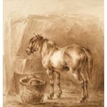 W. Verschuur (19th Century) Dutch. A Horse in a Stable, Watercolour, Inscribed on mount, Unframed 6"