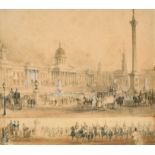 Thomas Allom (1804-1872) British. "The National Gallery, Trafalgar Square", Pencil and Wash on