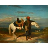 Manner of Alfred de Dreux (1810-1860) French. A Middle Eastern Scene with a Man and an Arabian