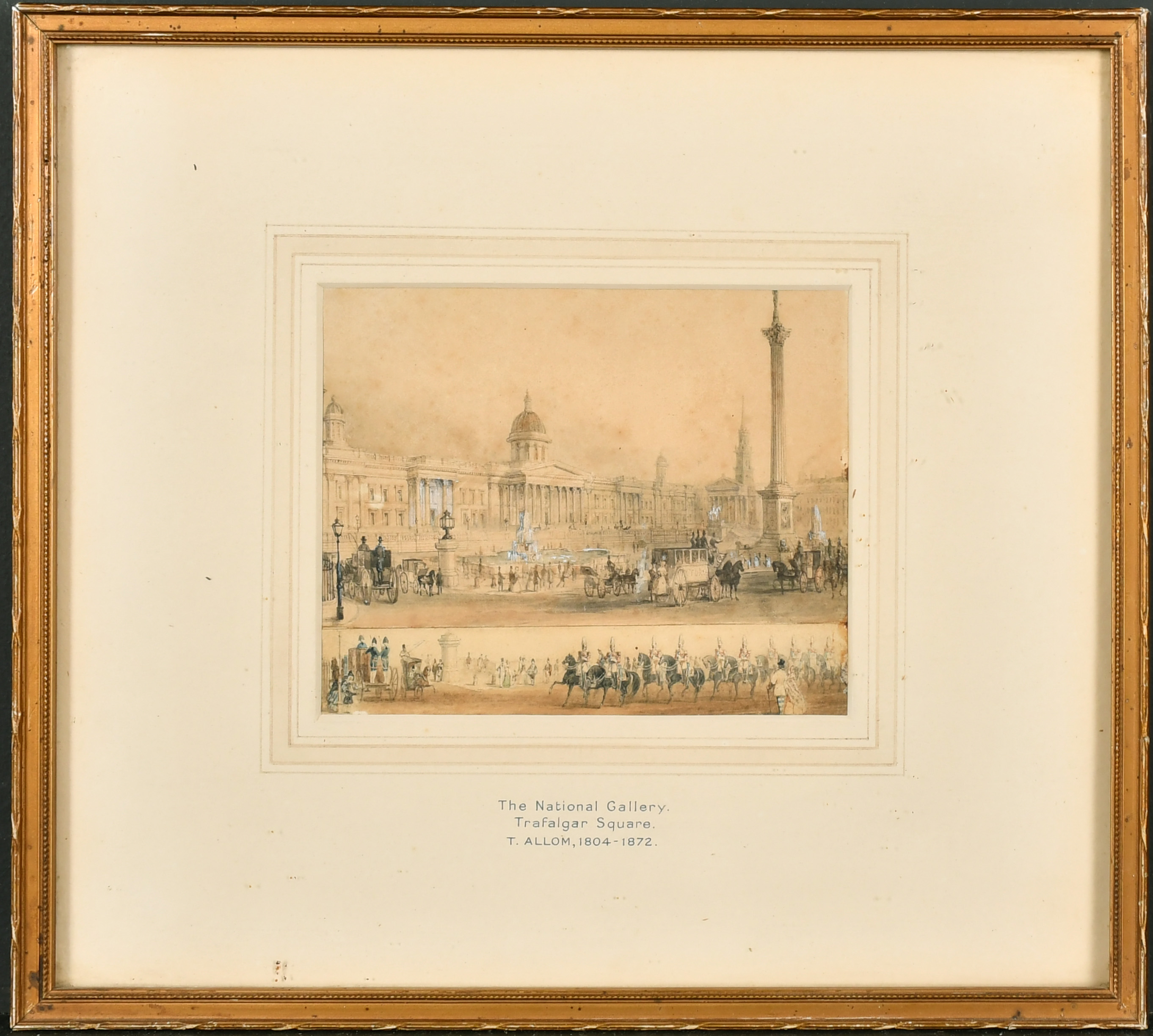 Thomas Allom (1804-1872) British. "The National Gallery, Trafalgar Square", Pencil and Wash on - Image 2 of 3