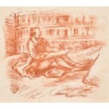 19th Century Italian School. Study of an Artist by the Coliseum, Sanguine, Unframed 4.25" x 5" (11.7