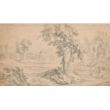 Attributed to Guare Poussin (18th-19th Century) Italian. A Classical Landscape, Pencil, Inscribed on