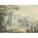 Attributed to Paul Sandby (c.1730-1809) British. Study of a Figure by a Mansion, possibly Malvern,