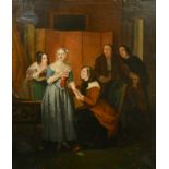 19th Century French School. An Interior with Figures, Oil on Canvas, Indistinctly Signed and