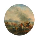 18th Century Dutch School. A Battle Scene, Oil on Canvas laid down, Circular 3" x 3" (7.6 x 7.6cm)