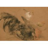 William Huggins (1820-1884) British. Study of Chickens, Pencil and Chalk, Signed, 5.5" x 7.75" (14 x