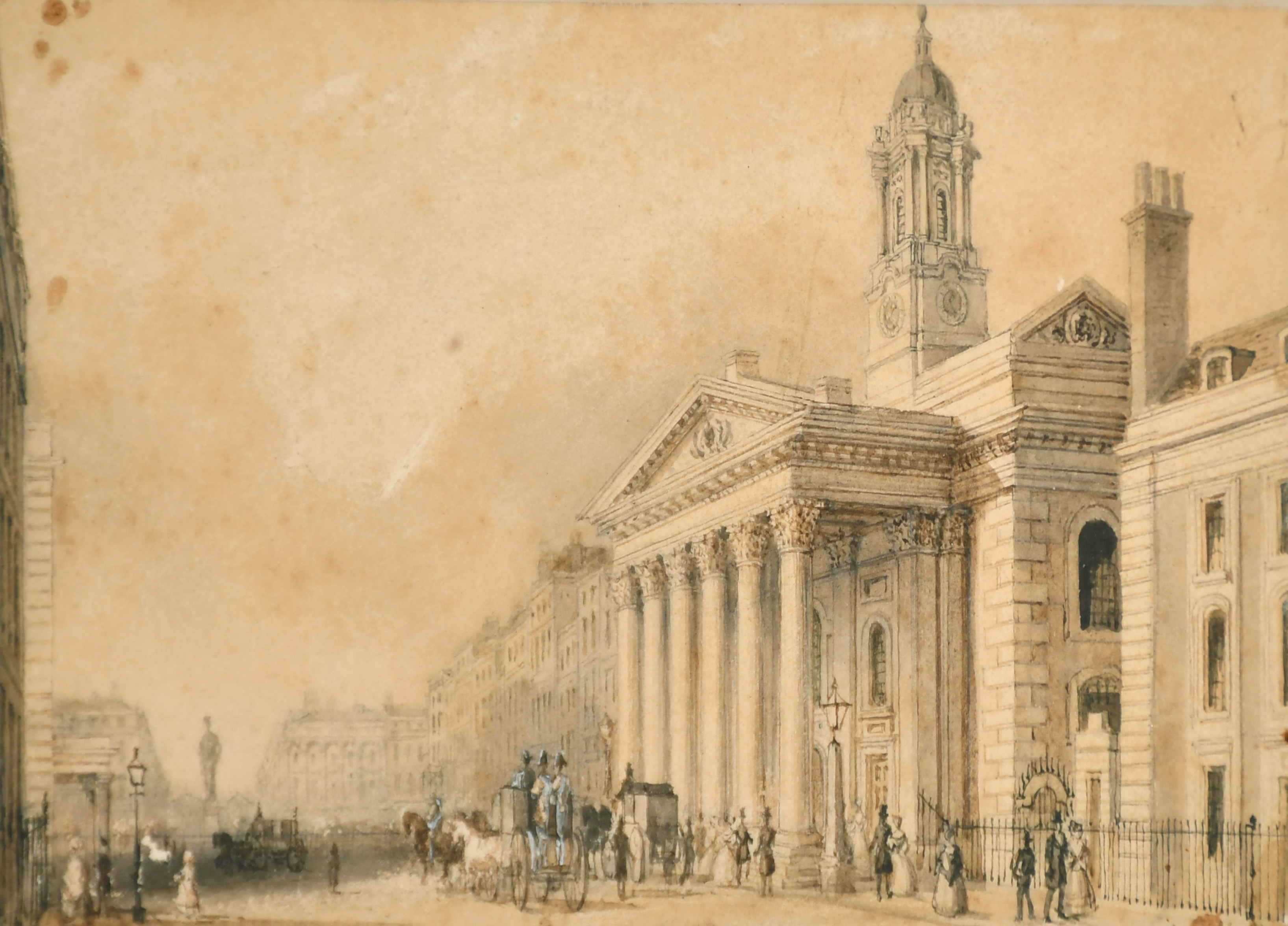Thomas Allom (1804-1872) British. "St Georges, Hanover Square", Pencil and Wash, Inscribed on mount,