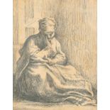 Manner of Girolamo Francesco Parmigiano (1503-1540) Italian. Study of a Seated Lady, Pencil, Mounted