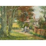 Kate Gray (act.1848-1892) British. Figures in Conversation by a Cottage, Oil on Canvas, Signed,