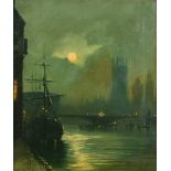 Circle of John Atkinson Grimshaw (1836-1893) British. A Moonlit River Scene, Oil on Canvas, bears a