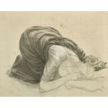 Circle of George Frederick Watts (1817-1904) British. A Drapery Study, Black Chalk heightened with