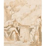 Circle of Domenico Fetti (c1589-1624) Italian. Christ with a Samaritan Woman at a Well, Ink and