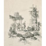 Charles Grignion (1717-1810) British. Figures at a Blacksmiths, Pencil, Signed, Unframed 8.25" x