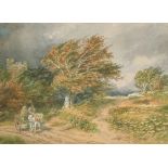 Samuel Bough (1822-1878) British. Figures in a Horse Drawn Cart in a Windswept Landscape,
