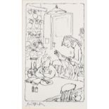 Quentin Blake (1932- ) British. "Cyril Listening to the Newspaper being Read", Ink, Signed, and
