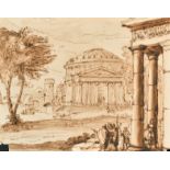 Follower of Claude Lorrain (1600-1682) French. "Landscape with Aeneas at Delos", Ink and Wash,