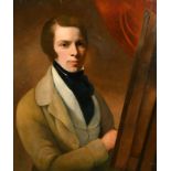 Early 19th Century English School. Portrait of an Artist at his Easel, Oil on Canvas, Indistinctly