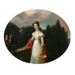 Edmund Thomas Parris (1793-1873) British. An Elegant Lady on a Terrace, Oil on Canvas laid down,