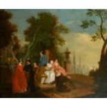 Manner of Jean-Antoine Watteau (1684-1721) French. Elegant Figures on a Terrace beside a Fountain,