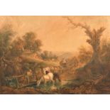 Manner of Thomas Gainsborough (1727-1788) British. Figures with Horses and a Cart by a River,