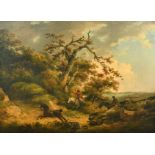 George Morland (1763-1804) British. A Hunting Scene with an Unseated Rider, Oil on Canvas, Signed,