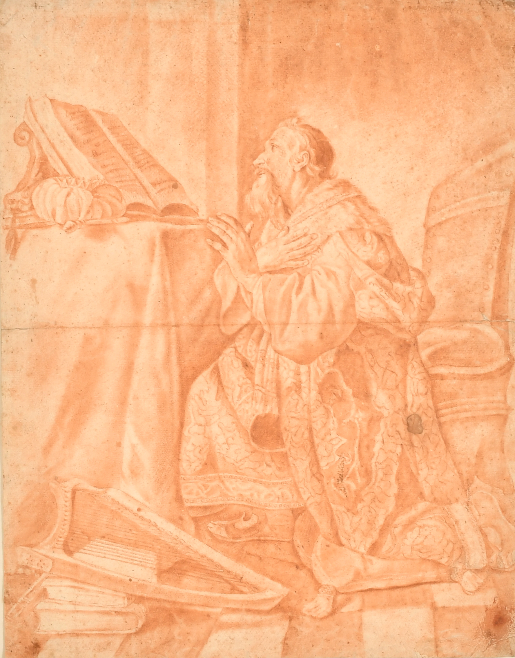 After Giovanni Francesco Barbieri 'Guercino' (1591-1666) Italian. King David Praying, Sanguine on