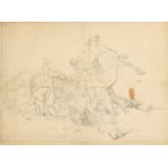 Fortunino Matania (1881-1963) Italian. "A Battery Shelled (a Study for War Memorial)", Pencil with