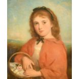 Charles Baxter (1809-1879) British. A Young Girl Holding a Basket, Oil on Canvas, Signed and Dated