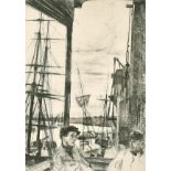 After James Abbot McNeill Whistler (1834-1903) American. "Rotherhithe", 1860, Etching, 10.75" x 7.