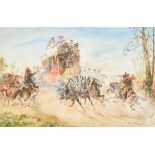 Ernest Henri Griset (1844-1907) French. "Indians Attacking a Stagecoach", Watercolour, Signed, and