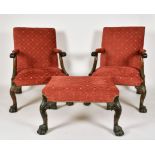 Alexander G Ley & Son. A Reproduction Pair of Carved and Polished Gainsborough Style Armchairs,