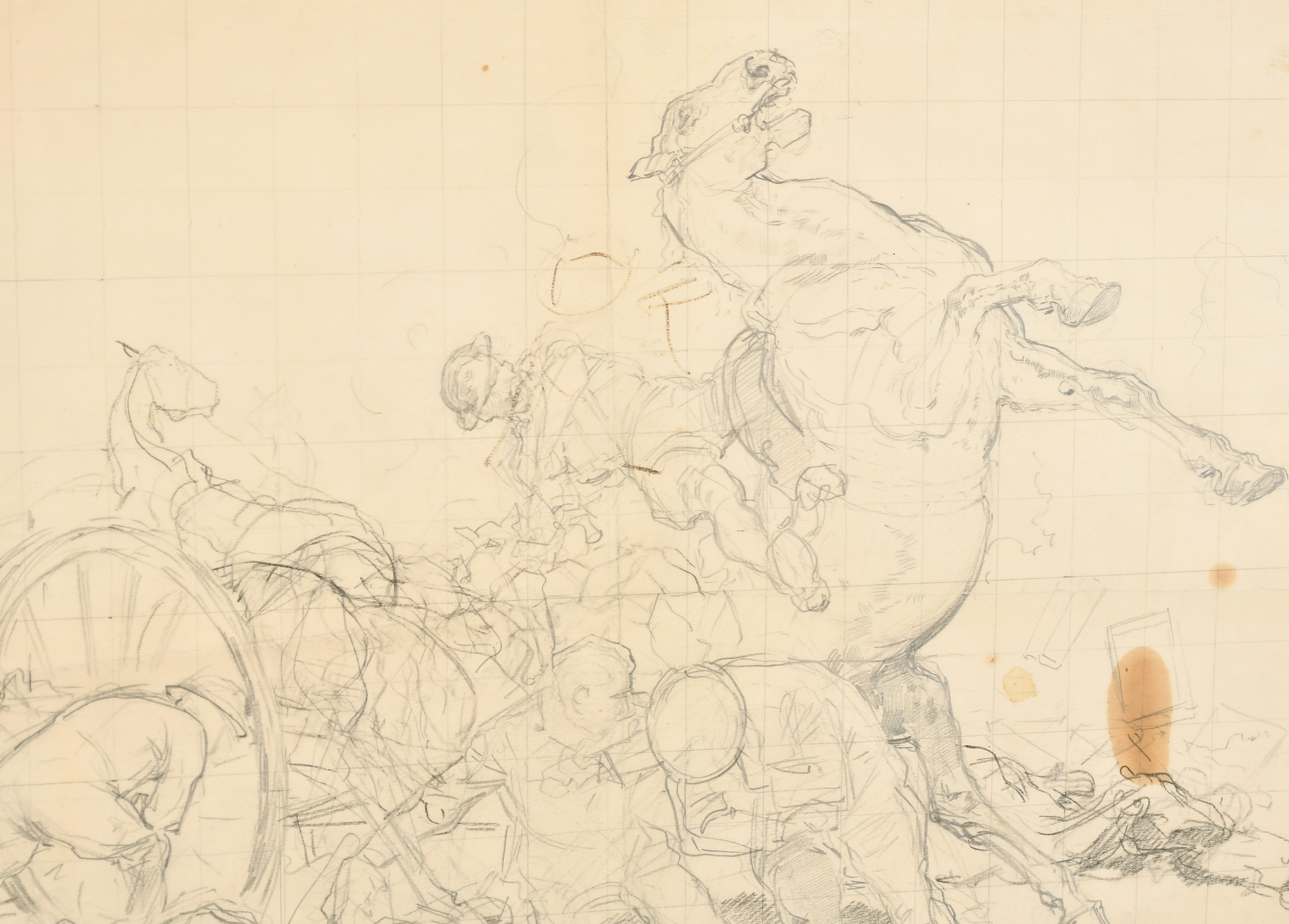 Fortunino Matania (1881-1963) Italian. "A Battery Shelled (a Study for War Memorial)", Pencil with - Image 3 of 5