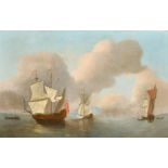 Circle of Peter Monamy (1681-1749) British. A Shipping Scene in Calm Waters, Oil on Canvas,