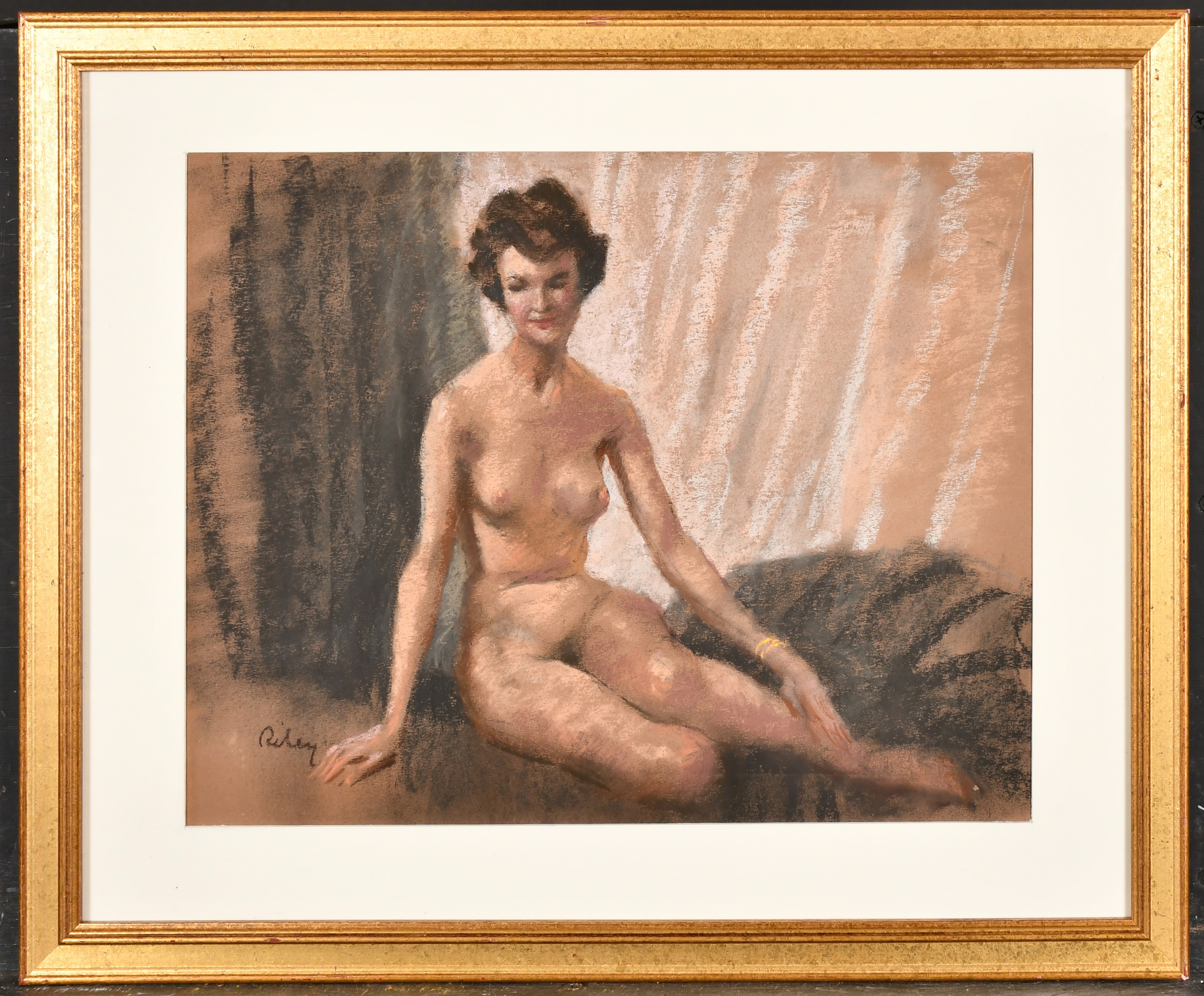 Harry Arthur Riley (1895-1966) British. Study of a Naked Lady, Pastel, Signed, with Studio Label - Image 2 of 5