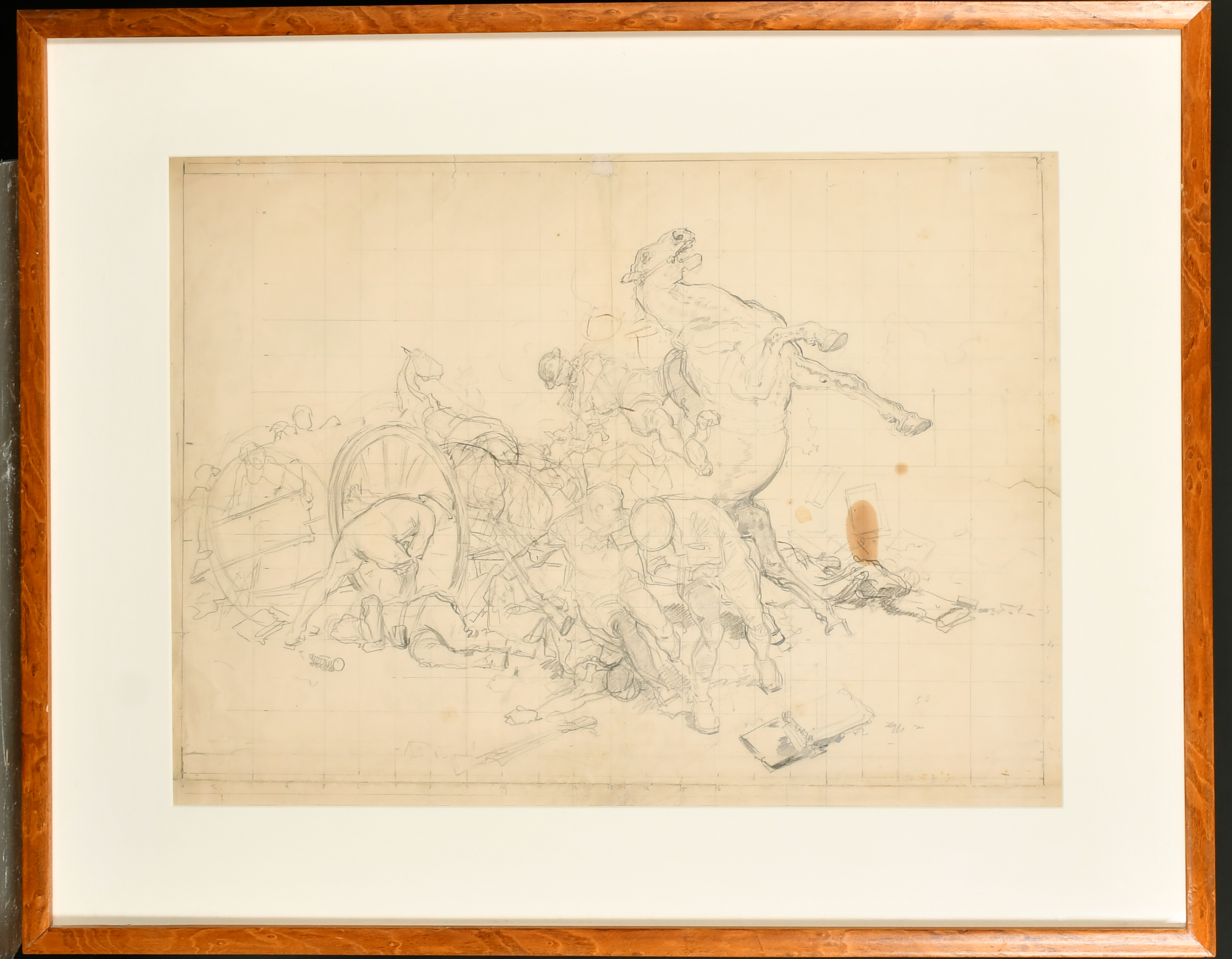 Fortunino Matania (1881-1963) Italian. "A Battery Shelled (a Study for War Memorial)", Pencil with - Image 2 of 5