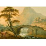 Early 19th Century English School. A Mountainous River Landscape with Figures in the foreground, Oil