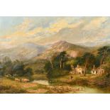 Charles Ward (act.1826-1869) British. "View in the Lake District", with Cattle and a Figure by a