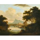 19th Century English School. A River Landscape with Figures by a Boat, Oil on Canvas, 15" x 18" (