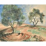 Hilda K Jillard (20th-21st Century) British. Trees in a Landscape, Watercolour, Signed, 15" x 18.