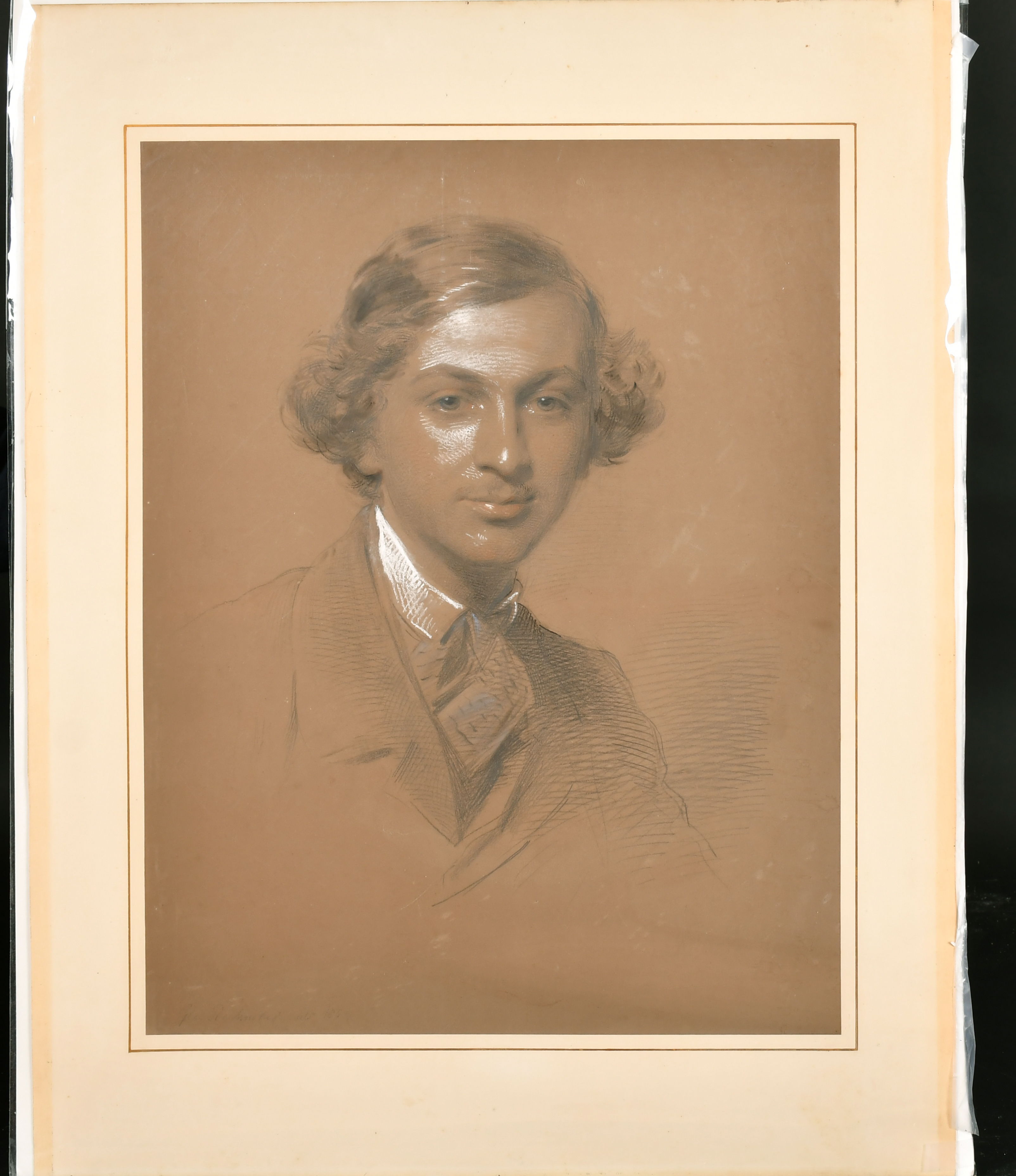 George Richmond (1809-1896) British. Bust Portrait of a Man, Pencil heightened with Chalk, Signed - Image 2 of 3