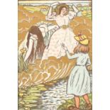 Lucien Pissarro (1863-1944) French. "In the Field", from the Queen of the Fishes, Woodcut, 4.5" x 3"