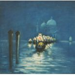Hans Hansen (1853-1947) British. A Venetian Candlelit Procession, Watercolour, Signed, and Inscribed