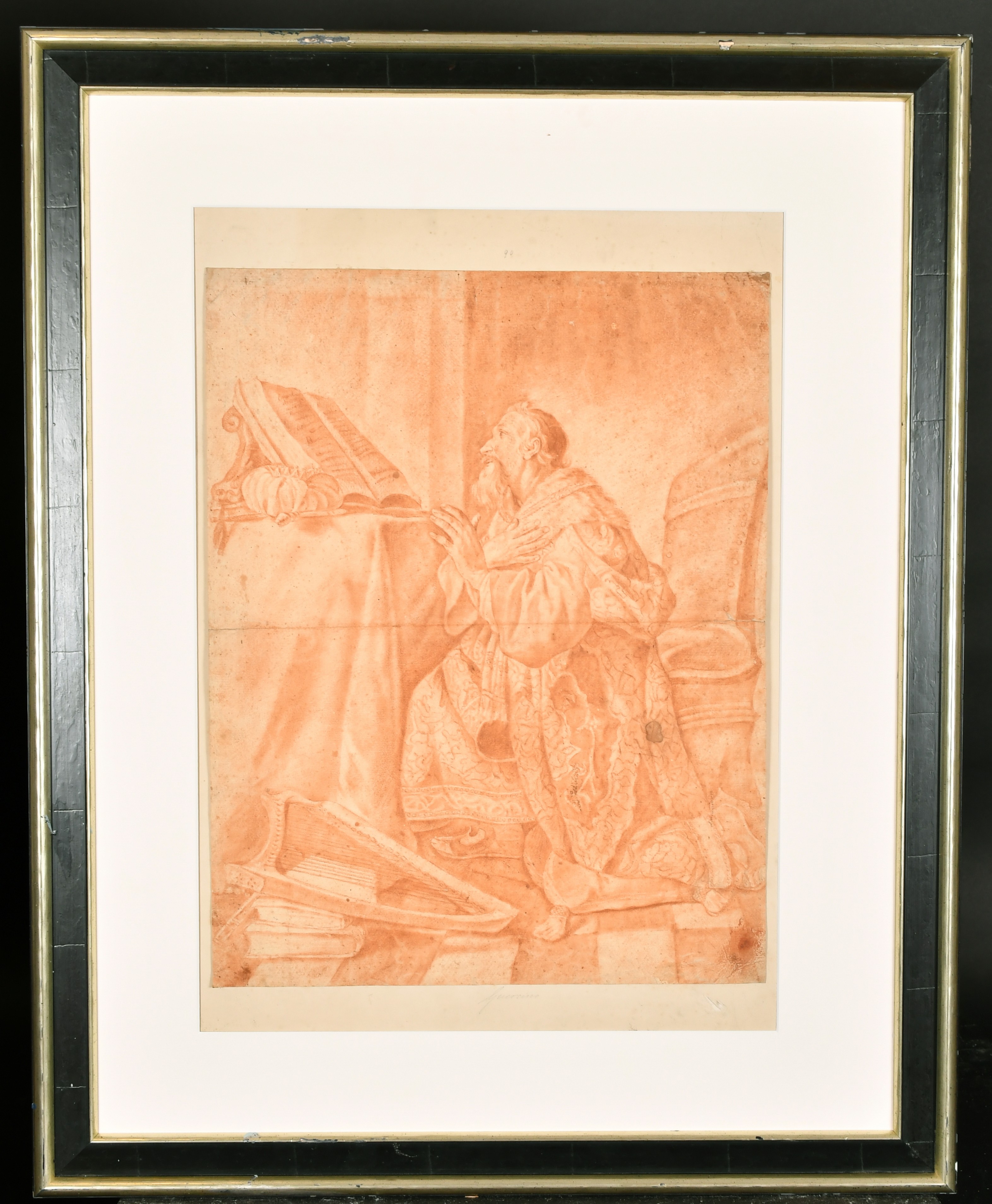 After Giovanni Francesco Barbieri 'Guercino' (1591-1666) Italian. King David Praying, Sanguine on - Image 2 of 4
