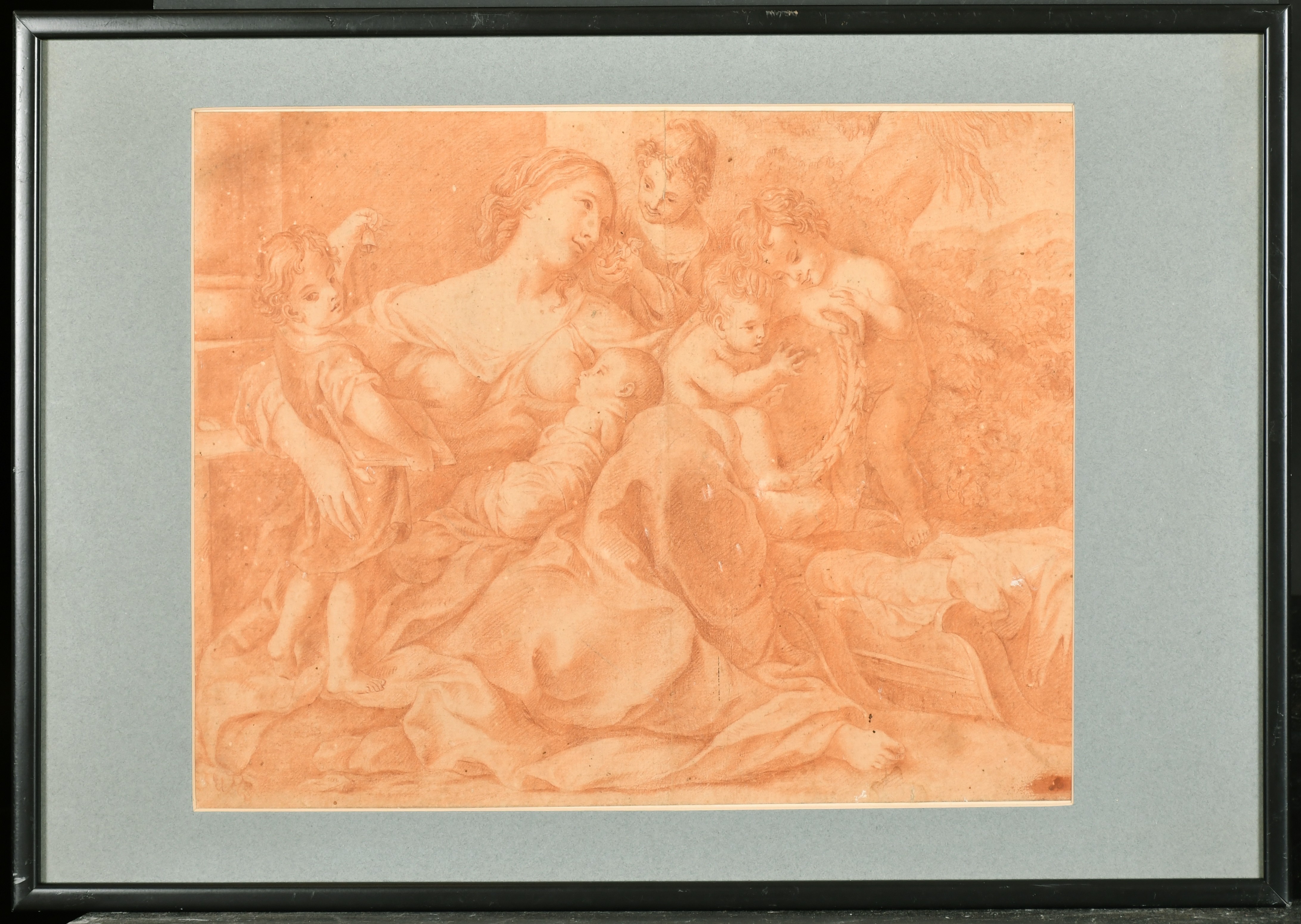 After Carlo Cignani (1628-1719) Italian. "Caritas", Sanguine, with Collector's Mark 'R', Inscribed - Image 2 of 5